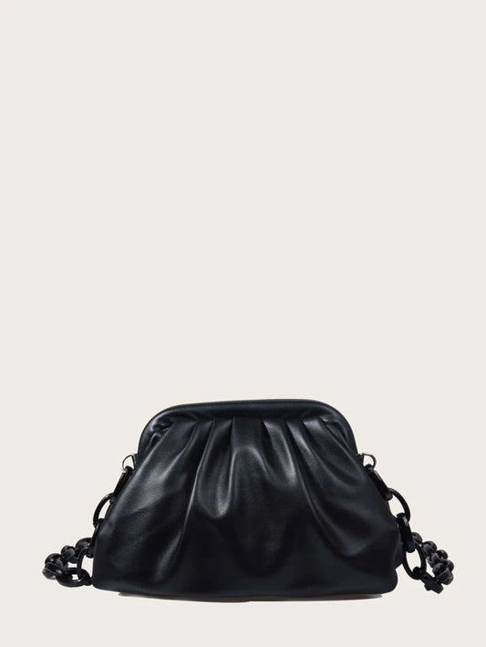 CM-BGS717554 Women Trendy Seoul Style Chain Ruched Bag - Black