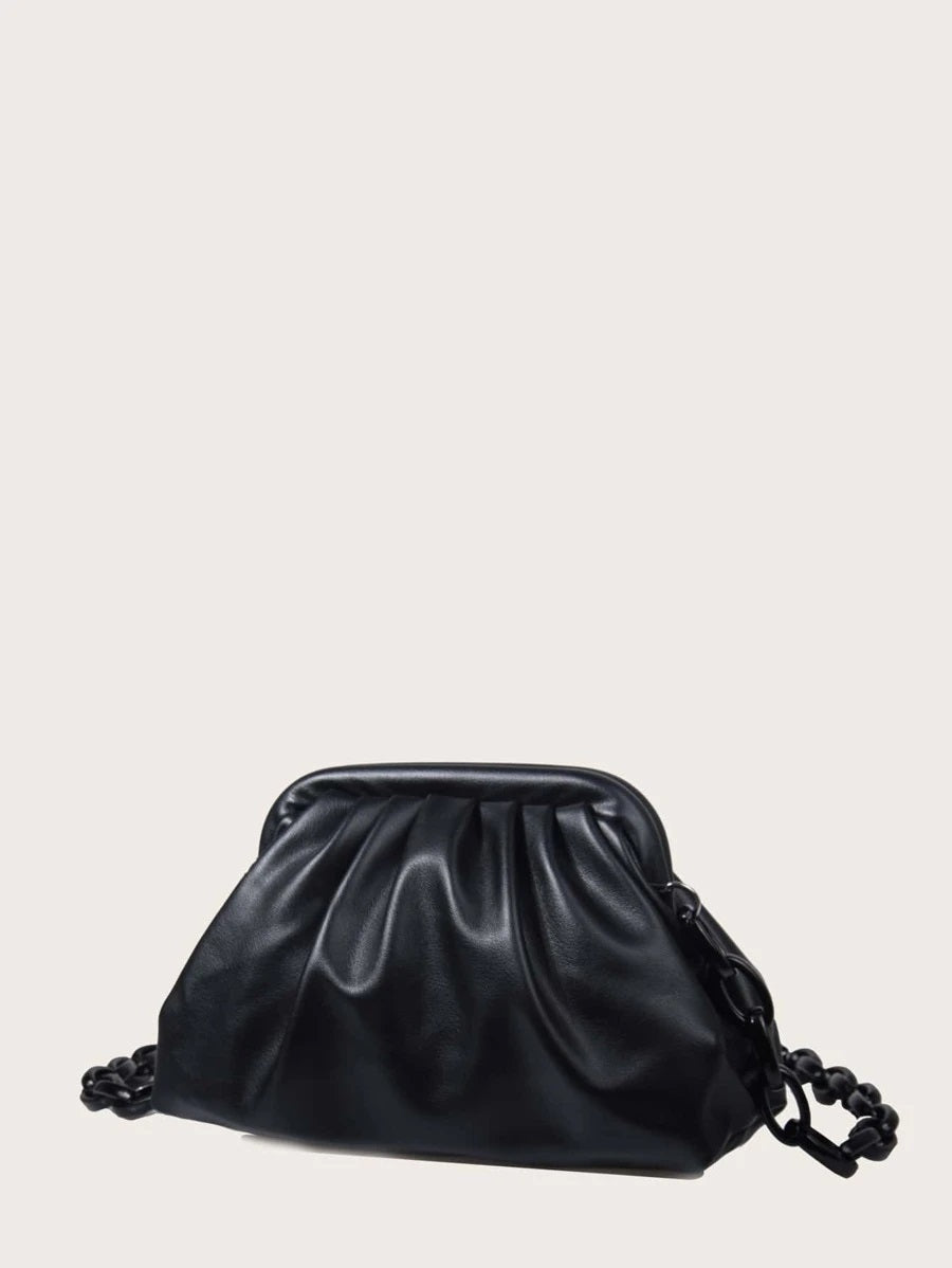 CM-BGS717554 Women Trendy Seoul Style Chain Ruched Bag - Black