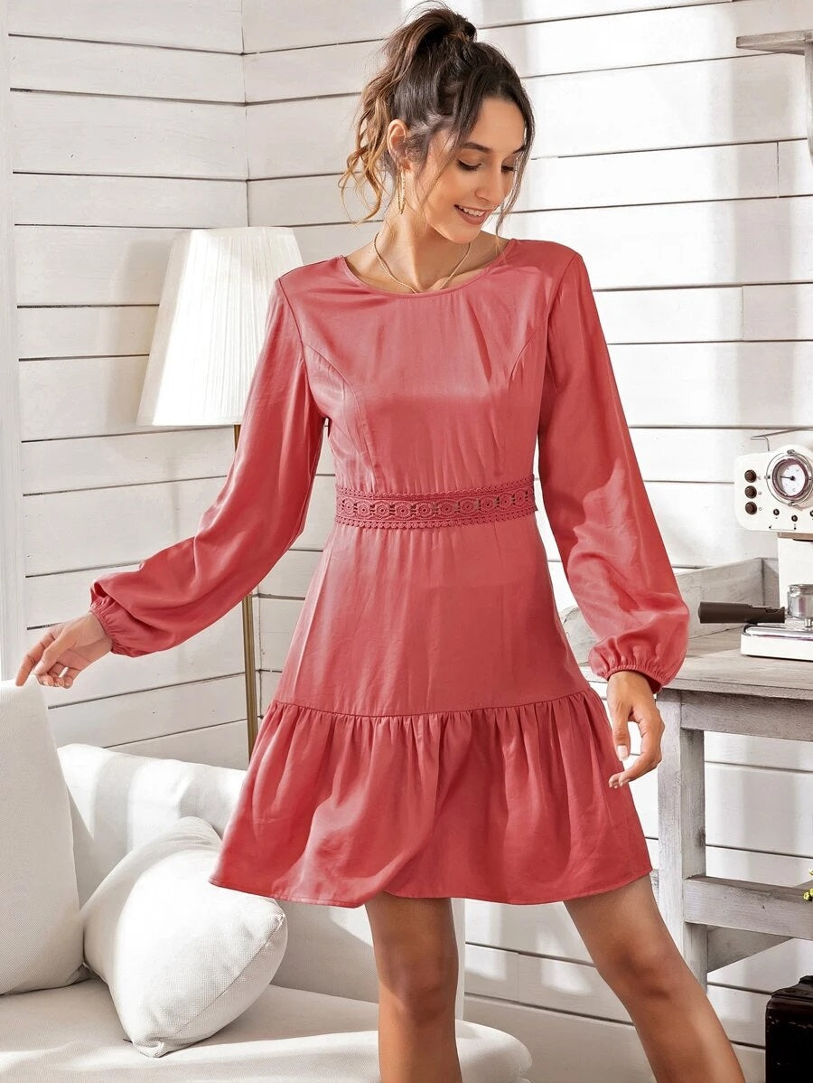 CM-DS628185 Women Trendy Bohemian Style Lace Up Back Flippy Hem A-Line Dress - Pink
