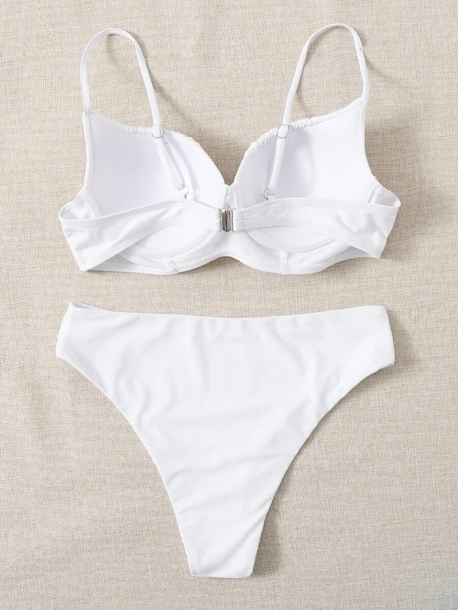 CM-SWS720395 Women Trendy Seoul Style Push Up High Waisted Bikini Swimsuit - White