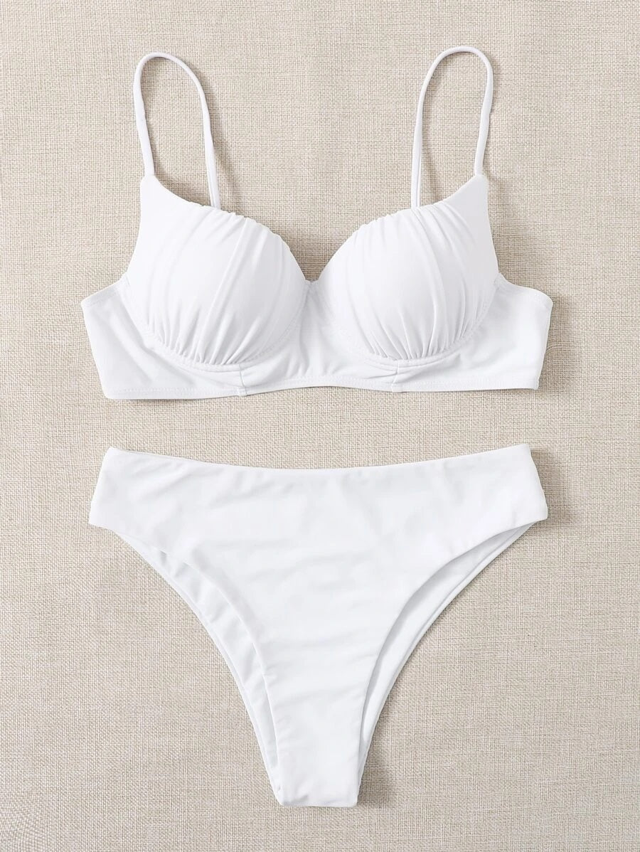 CM-SWS720395 Women Trendy Seoul Style Push Up High Waisted Bikini Swimsuit - White