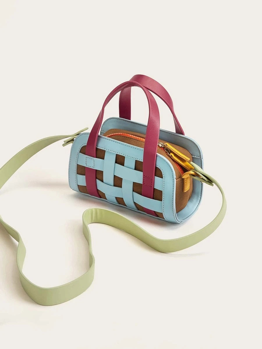 CM-BGS618106 Women Trendy Seoul Style Hollow Out Woven Multicolor Satchel Bag