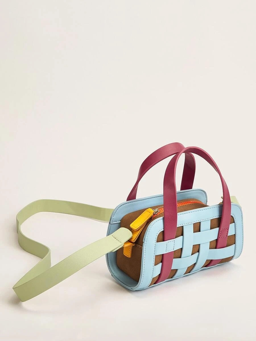 CM-BGS618106 Women Trendy Seoul Style Hollow Out Woven Multicolor Satchel Bag