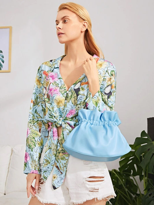 CM-BGS618510 Women Trendy Seoul Style Minimalist Ruched Bag With Double Handle