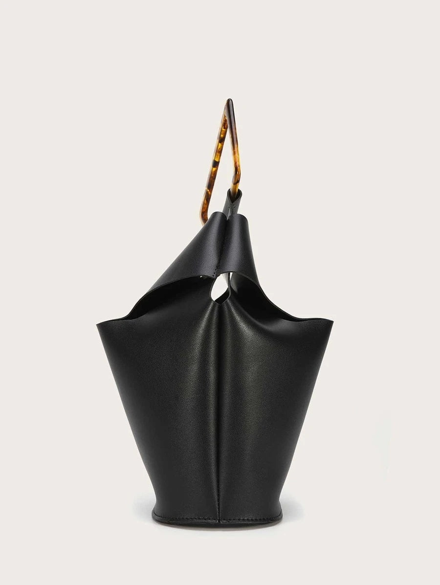 CM-BGS803194 Women Trendy Seoul Style Minimalist Bucket Bag - Black