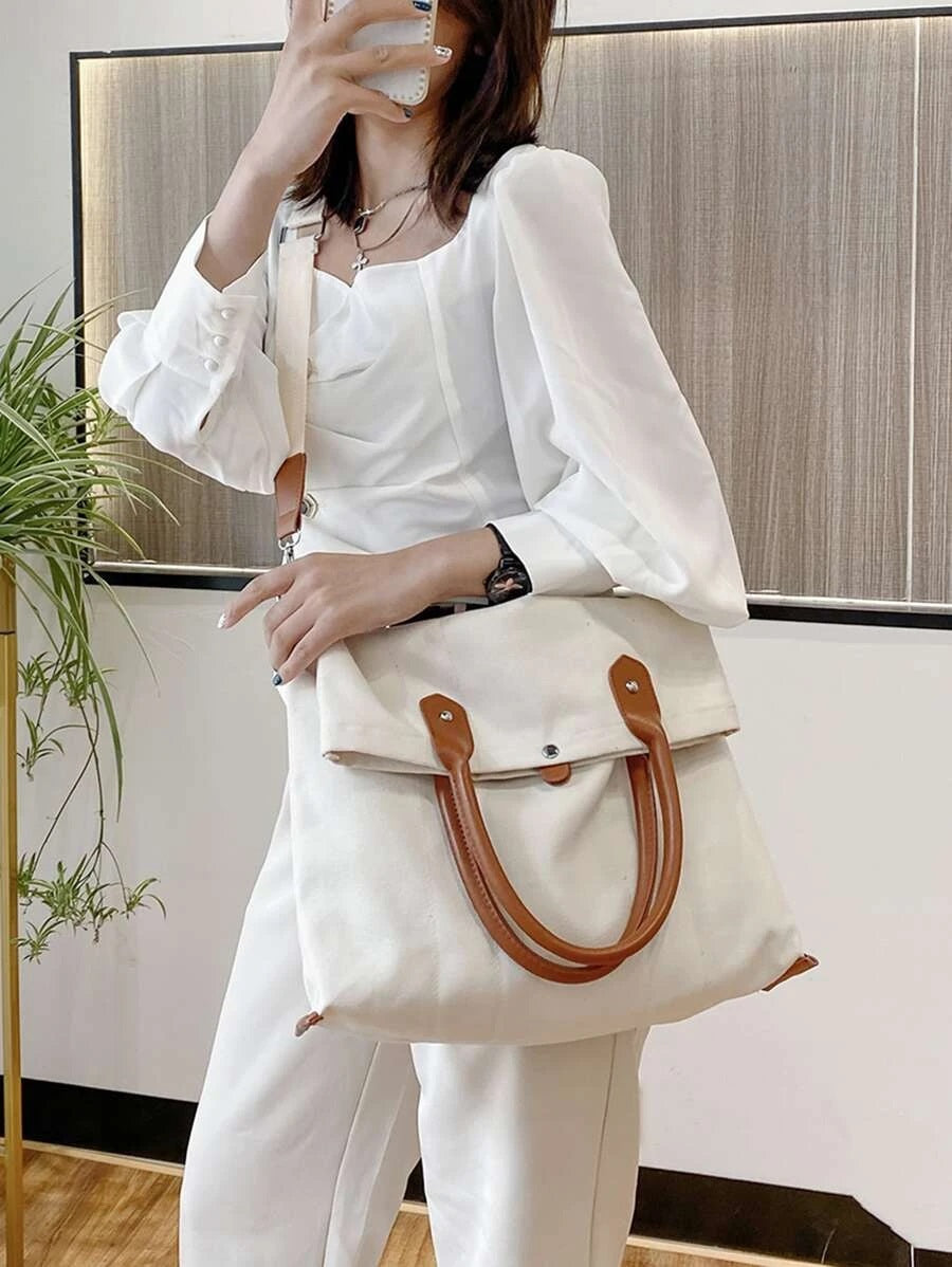 CM-BGS803857 Women Trendy Seoul Style Minimalist Large Capacity Tote Bag - Beige