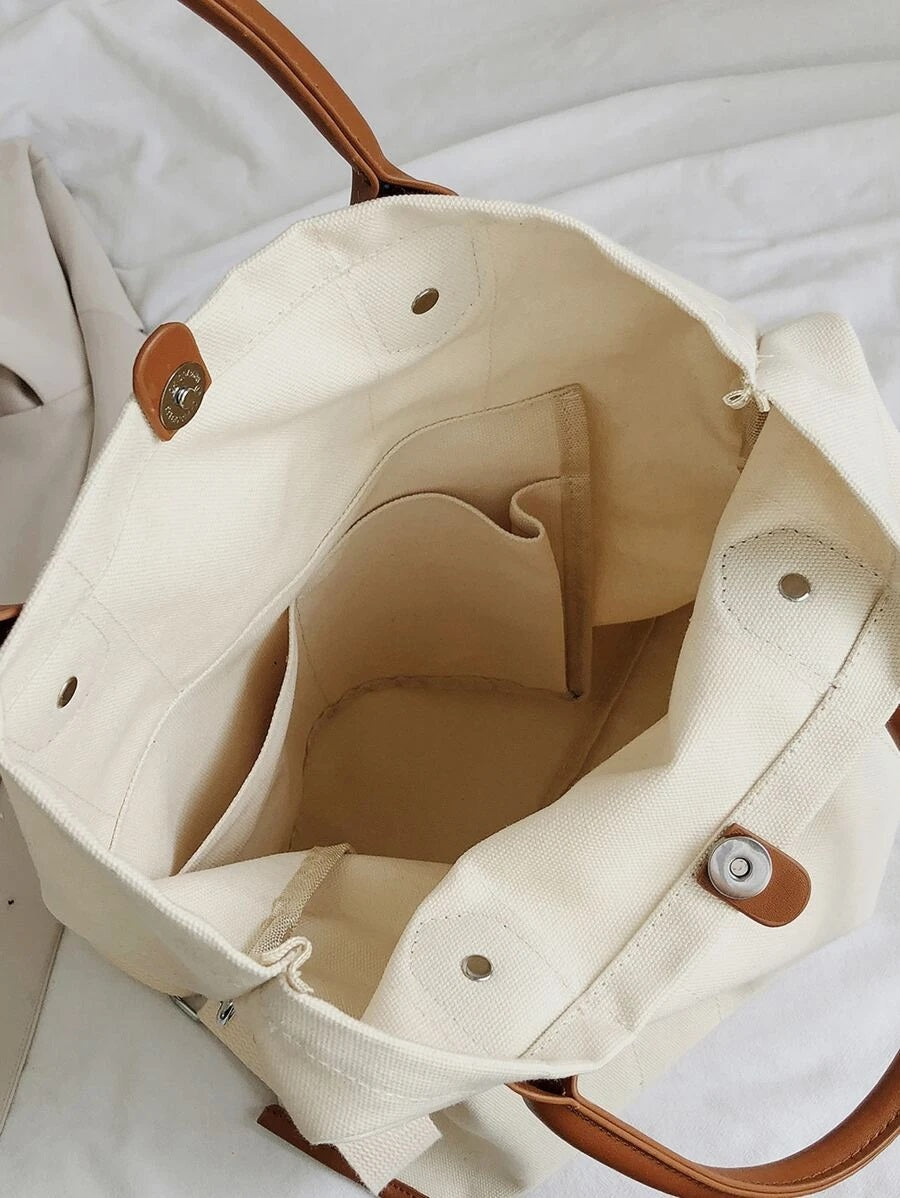 CM-BGS803857 Women Trendy Seoul Style Minimalist Large Capacity Tote Bag - Beige