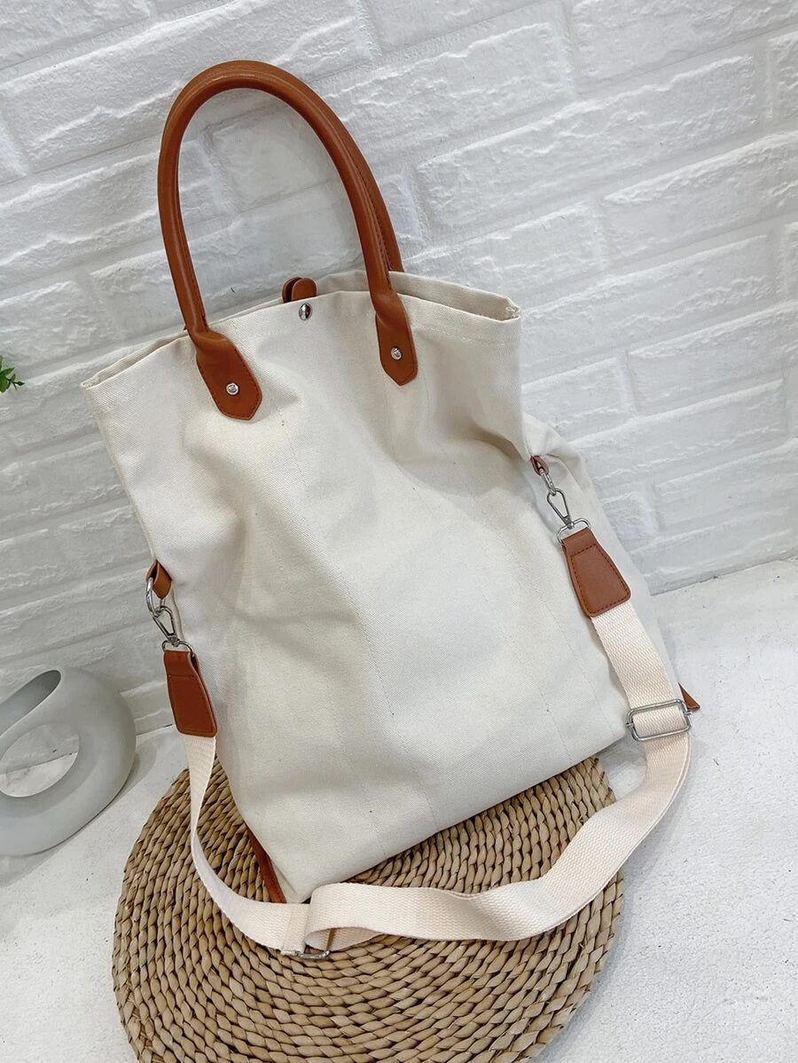 CM-BGS803857 Women Trendy Seoul Style Minimalist Large Capacity Tote Bag - Beige