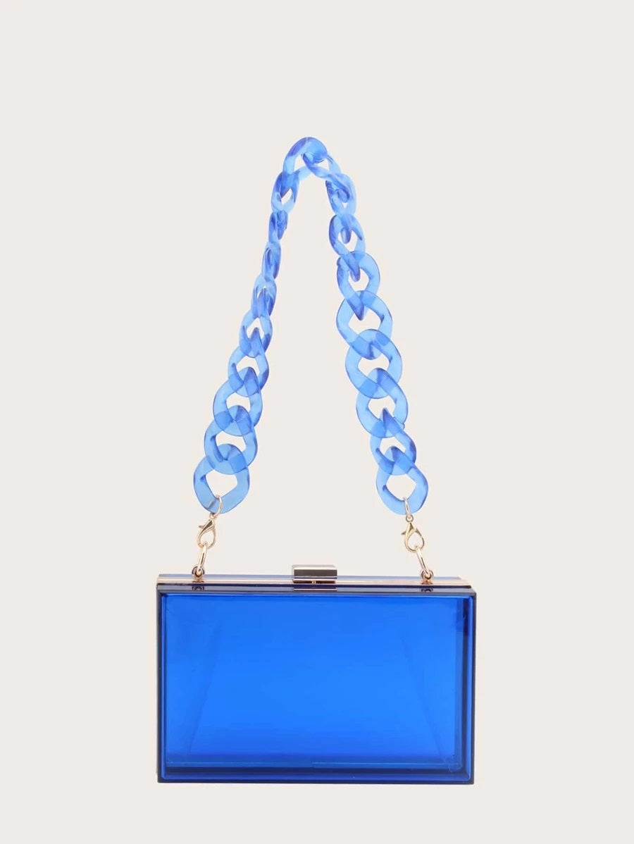 CM-BGS804488 Women Trendy Seoul Style Clear Acrylic Clip Top Clutch Bag - Blue