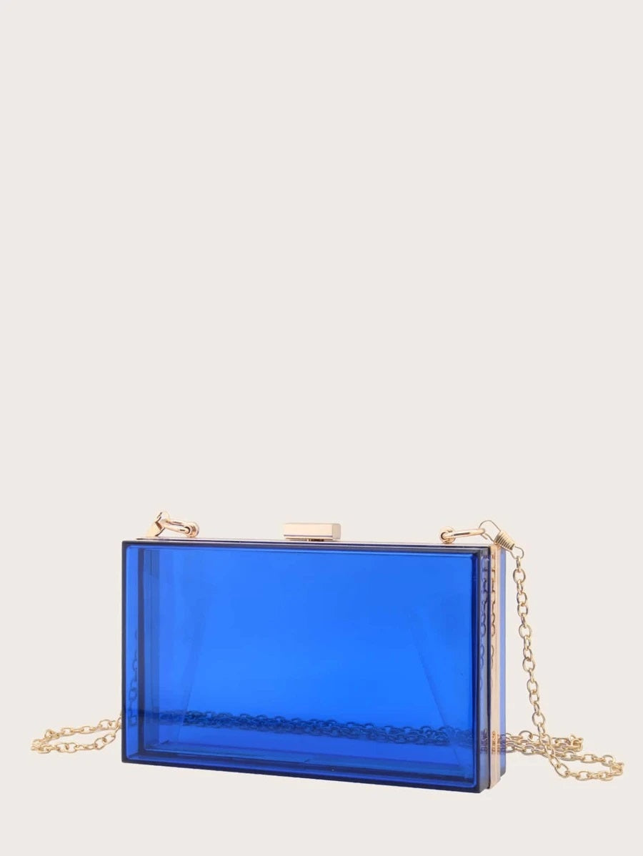 CM-BGS804488 Women Trendy Seoul Style Clear Acrylic Clip Top Clutch Bag - Blue