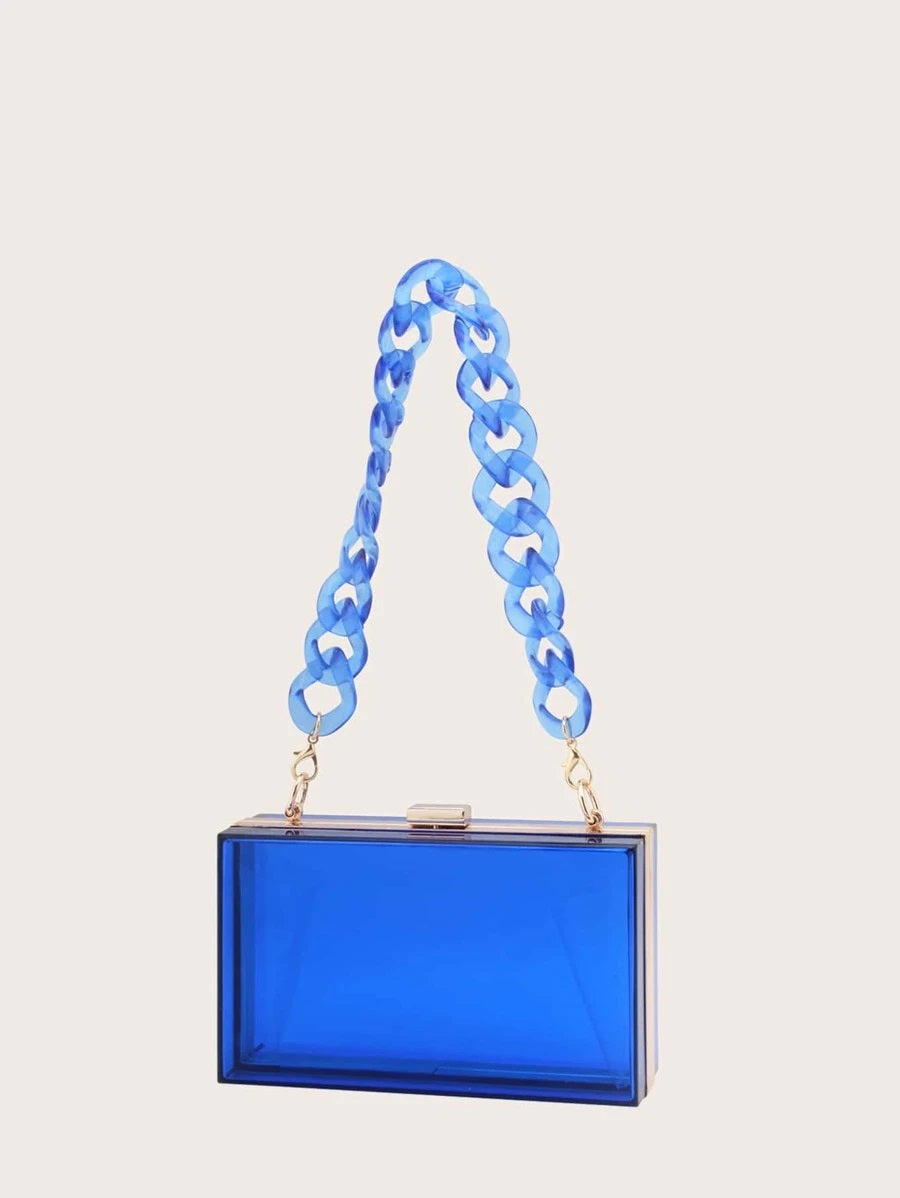 CM-BGS804488 Women Trendy Seoul Style Clear Acrylic Clip Top Clutch Bag - Blue