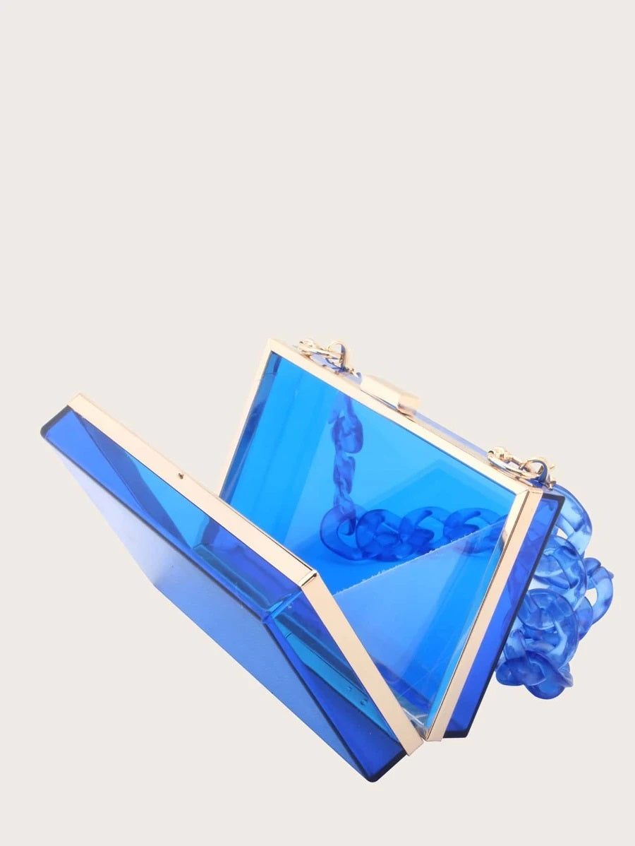 CM-BGS804488 Women Trendy Seoul Style Clear Acrylic Clip Top Clutch Bag - Blue