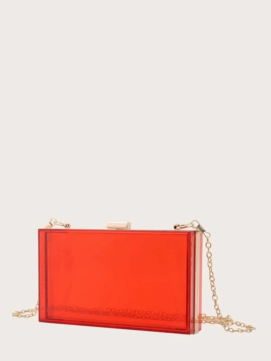 CM-BGS804307 Women Trendy Seoul Style Clear Acrylic Clip Top Clutch Bag - Red