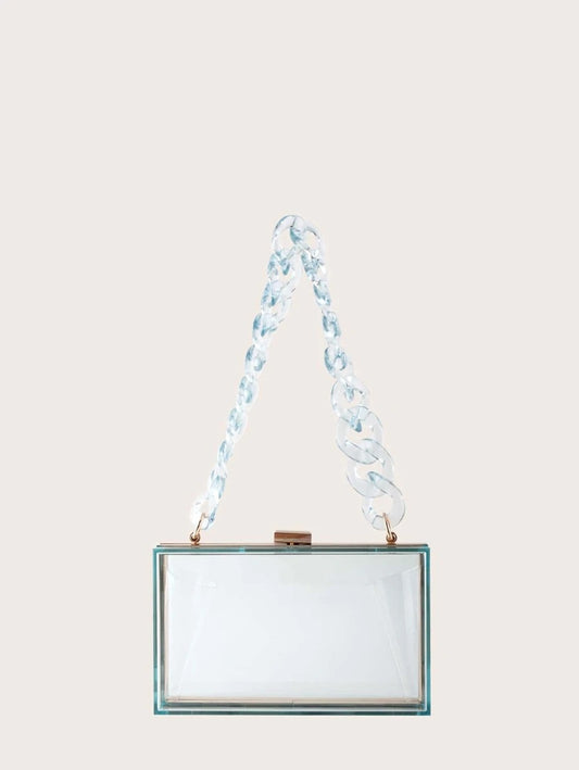 CM-BGS804427 Women Trendy Seoul Style Clear Acrylic Clip Top Clutch Bag - Light Blue