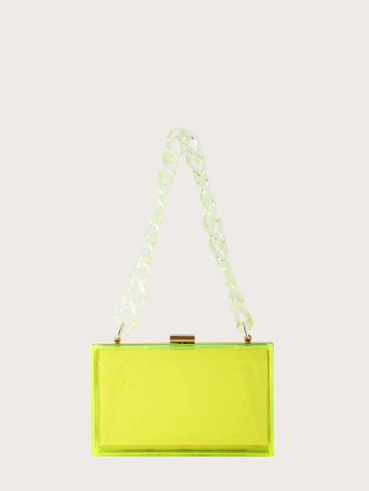 CM-BGS804027 Women Trendy Seoul Style Clear Acrylic Clip Top Clutch Bag - Yellow