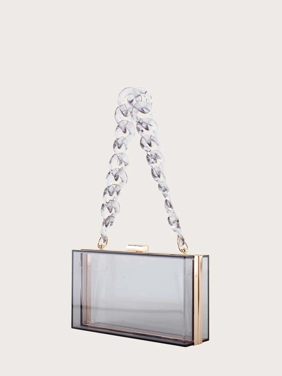 CM-BGS804593 Women Trendy Seoul Style Clear Acrylic Clip Top Clutch Bag - Black