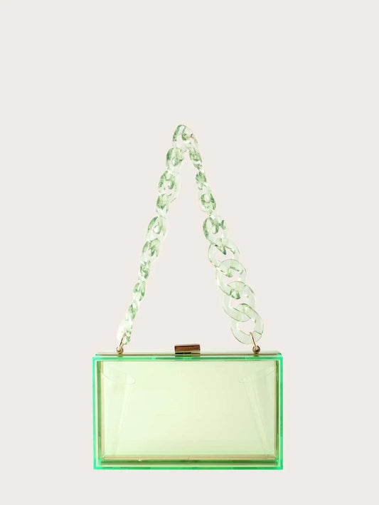CM-BGS804217 Women Trendy Seoul Style Clear Acrylic Clip Top Clutch Bag - Green