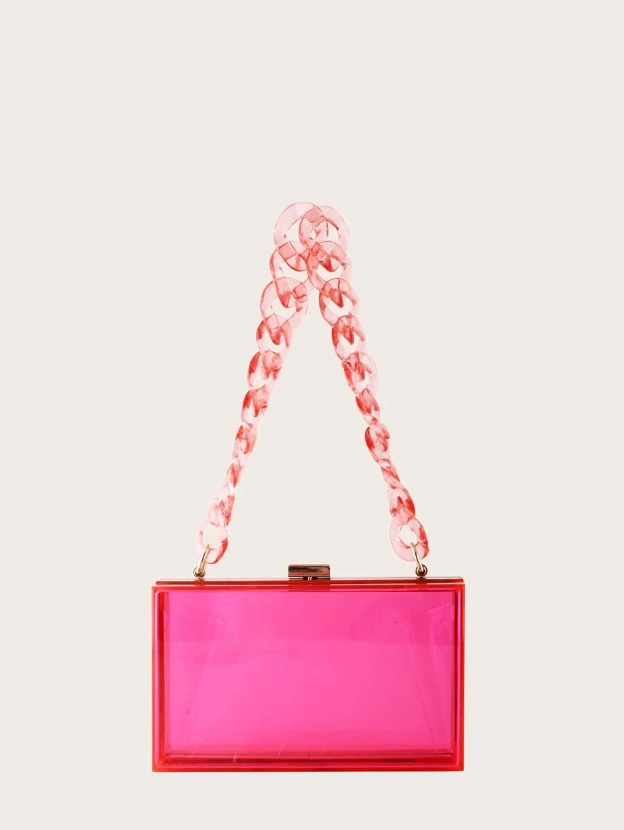 CM-BGS804849 Women Trendy Seoul Style Clear Acrylic Clip Top Clutch Bag - Pink