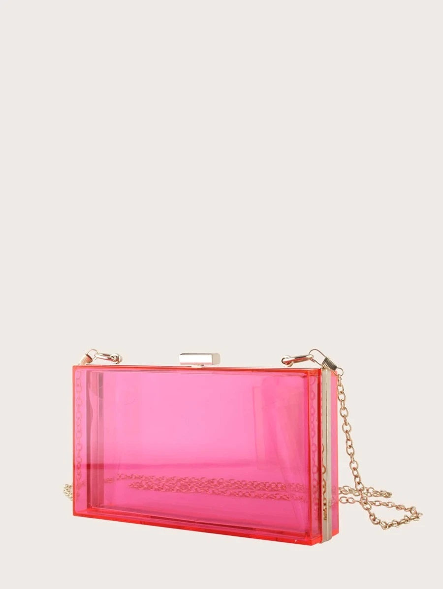 CM-BGS804849 Women Trendy Seoul Style Clear Acrylic Clip Top Clutch Bag - Pink