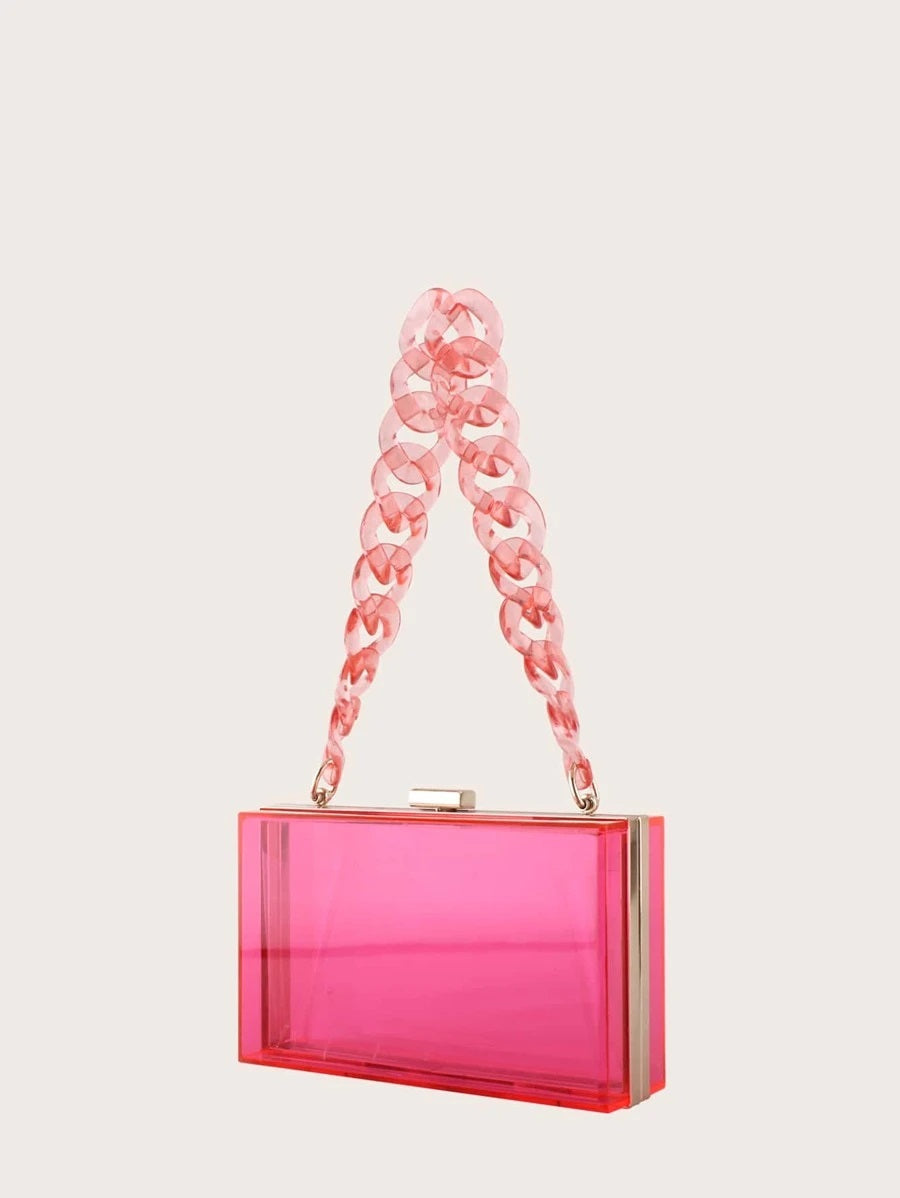 CM-BGS804849 Women Trendy Seoul Style Clear Acrylic Clip Top Clutch Bag - Pink