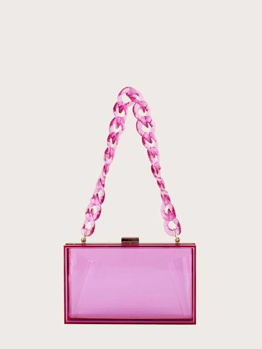 CM-BGS804161 Women Trendy Seoul Style Clear Acrylic Clip Top Clutch Bag - Purple