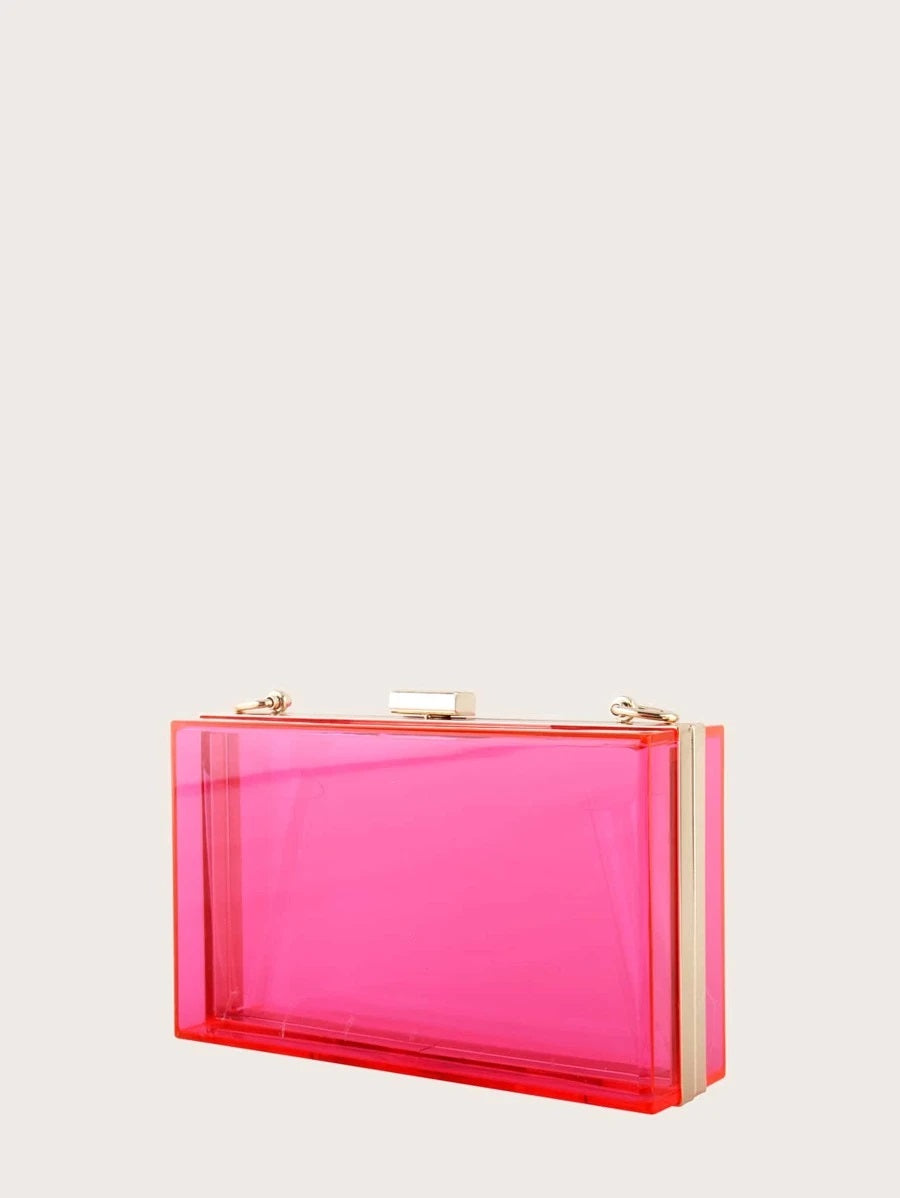 CM-BGS804849 Women Trendy Seoul Style Clear Acrylic Clip Top Clutch Bag - Pink