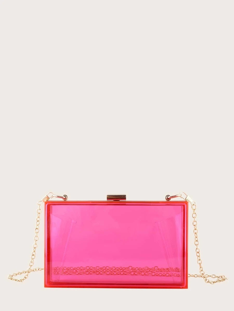 CM-BGS804849 Women Trendy Seoul Style Clear Acrylic Clip Top Clutch Bag - Pink