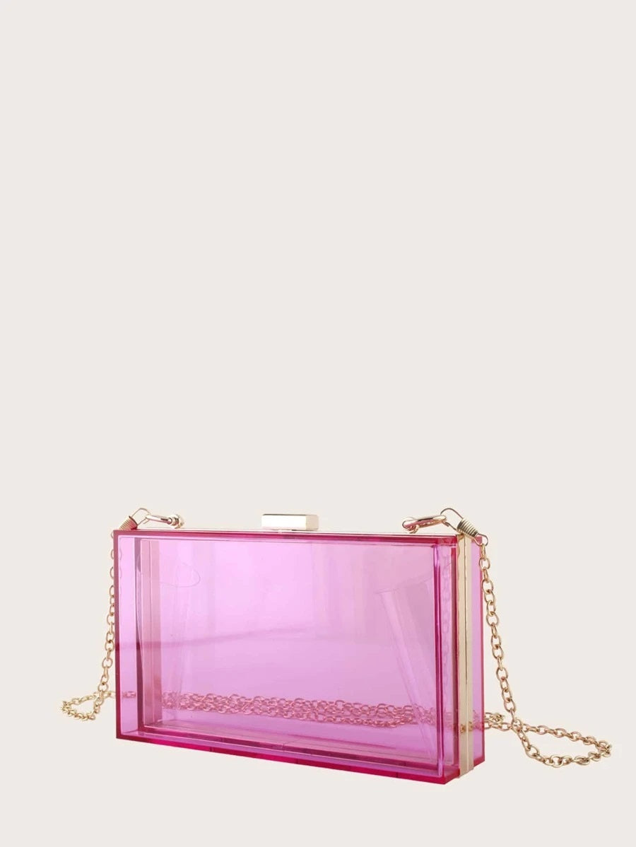 CM-BGS804161 Women Trendy Seoul Style Clear Acrylic Clip Top Clutch Bag - Purple