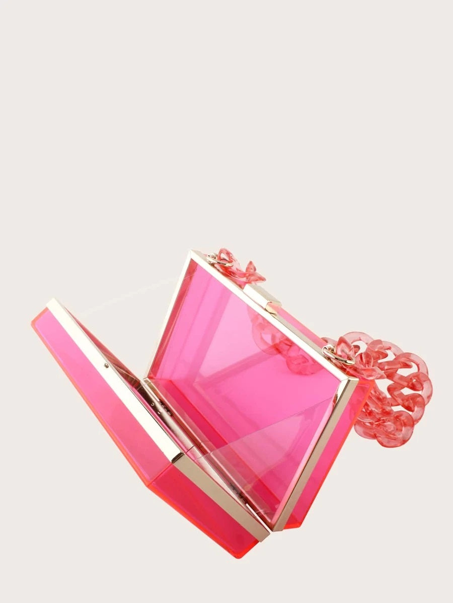 CM-BGS804849 Women Trendy Seoul Style Clear Acrylic Clip Top Clutch Bag - Pink