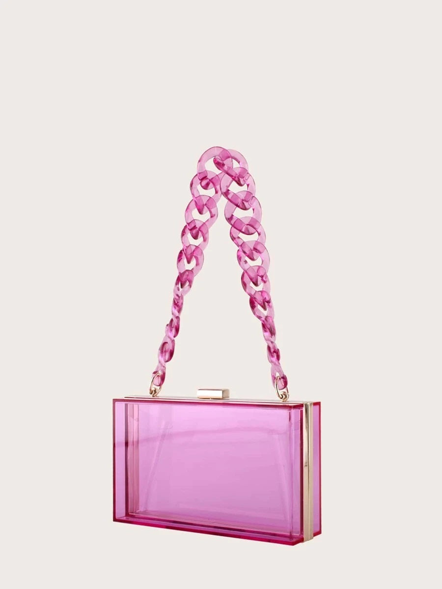 CM-BGS804161 Women Trendy Seoul Style Clear Acrylic Clip Top Clutch Bag - Purple