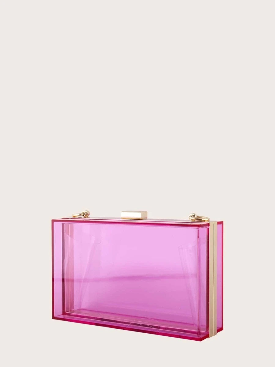 CM-BGS804161 Women Trendy Seoul Style Clear Acrylic Clip Top Clutch Bag - Purple