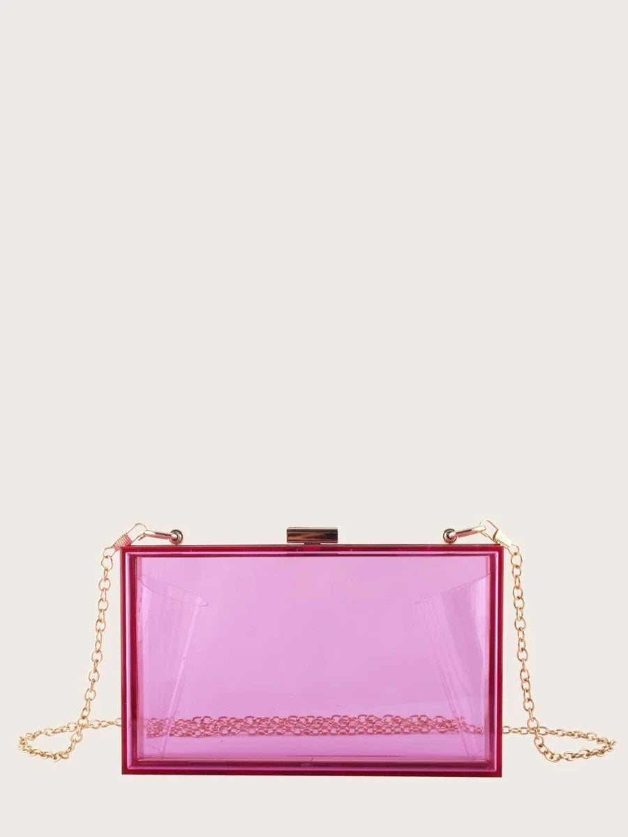 CM-BGS804161 Women Trendy Seoul Style Clear Acrylic Clip Top Clutch Bag - Purple