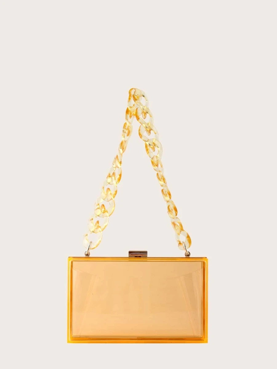 CM-BGS804231 Women Trendy Seoul Style Clear Acrylic Clip Top Clutch Bag - Orange