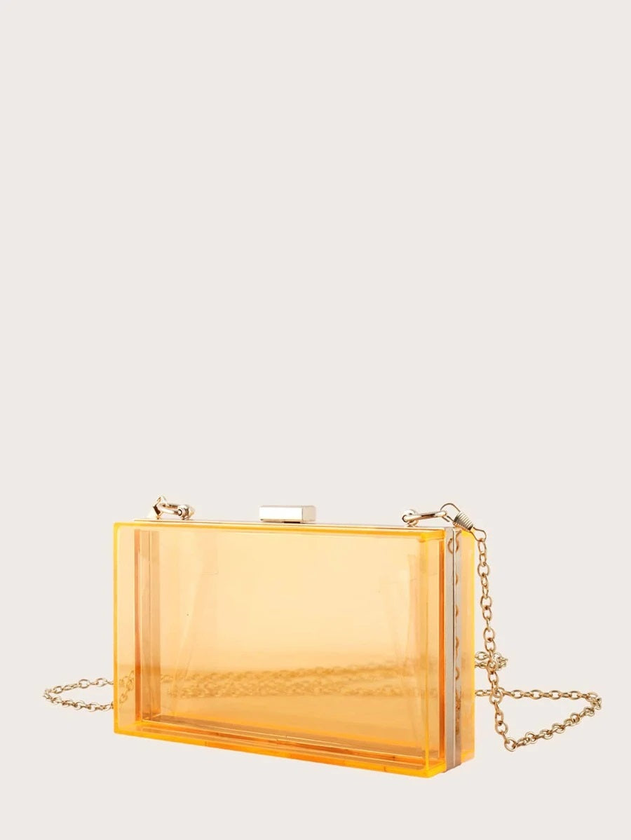 CM-BGS804231 Women Trendy Seoul Style Clear Acrylic Clip Top Clutch Bag - Orange