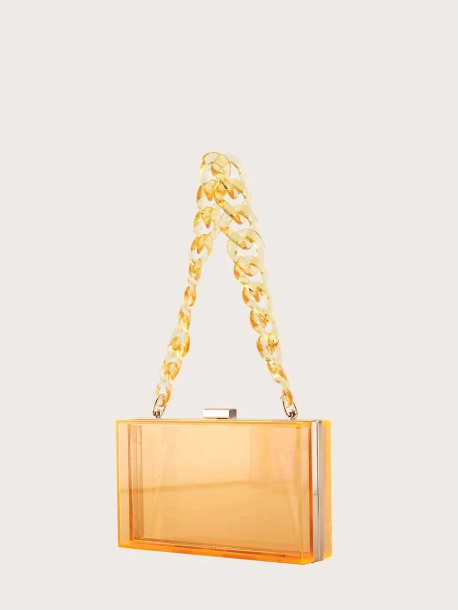 CM-BGS804231 Women Trendy Seoul Style Clear Acrylic Clip Top Clutch Bag - Orange