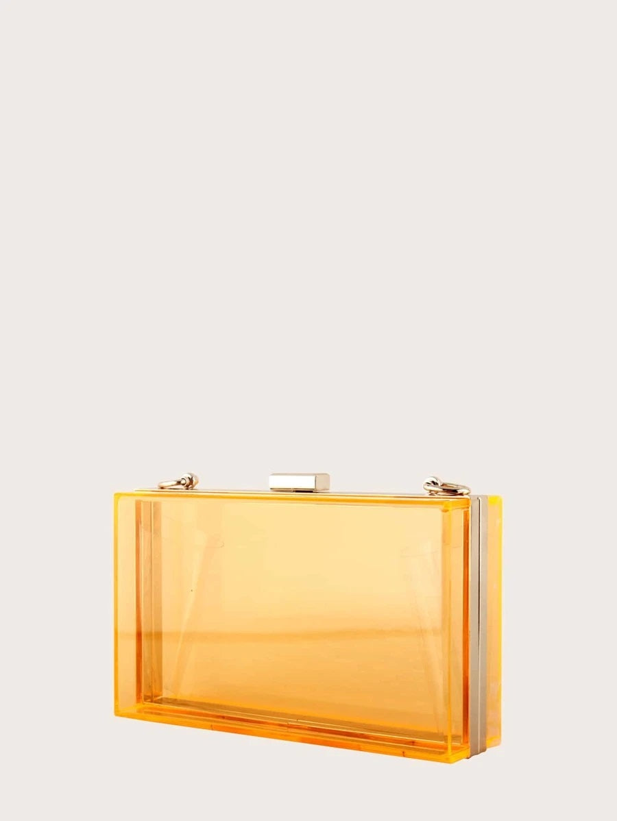 CM-BGS804231 Women Trendy Seoul Style Clear Acrylic Clip Top Clutch Bag - Orange
