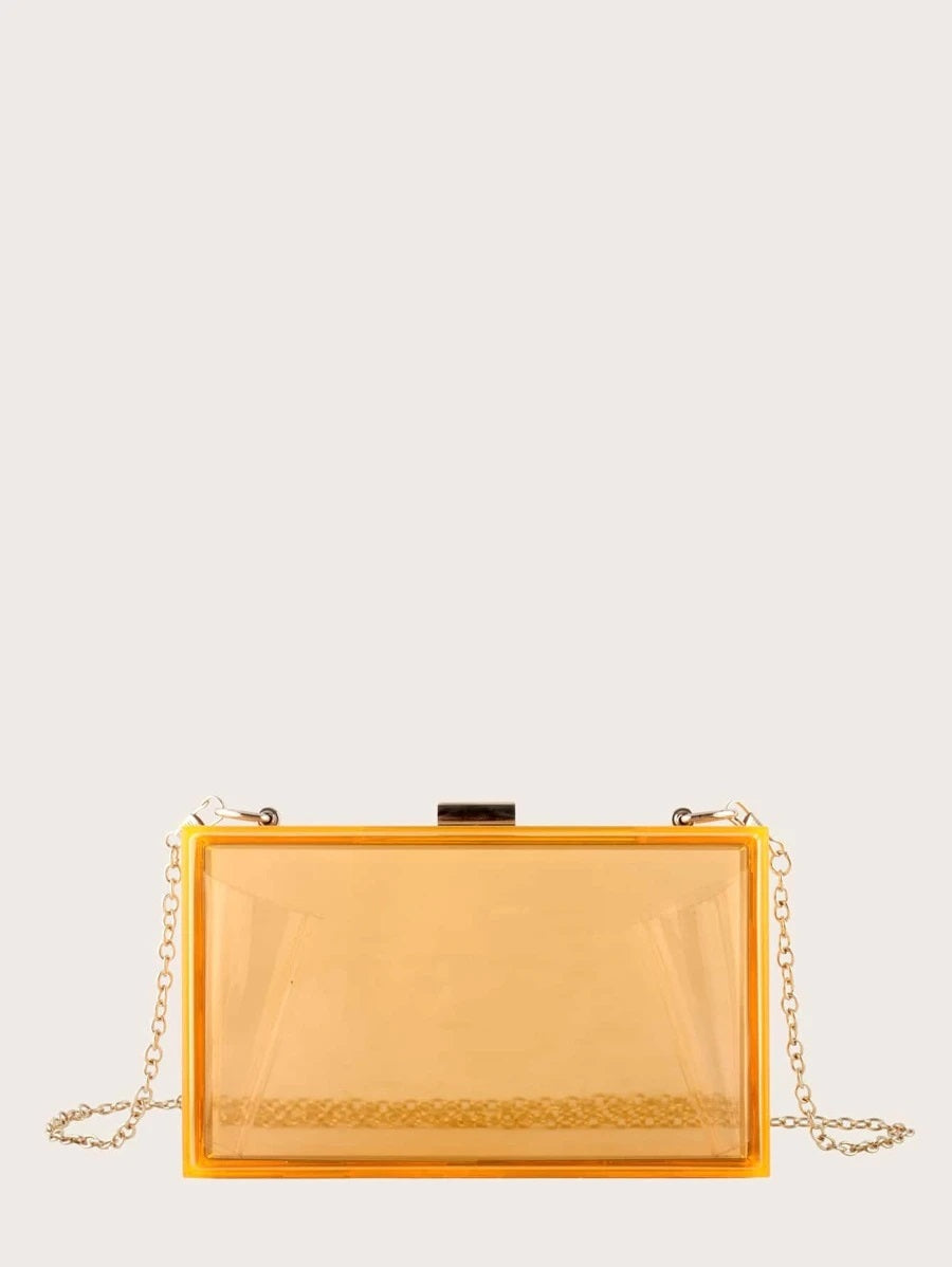 CM-BGS804231 Women Trendy Seoul Style Clear Acrylic Clip Top Clutch Bag - Orange