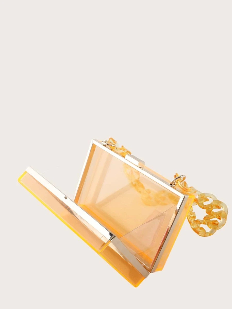 CM-BGS804231 Women Trendy Seoul Style Clear Acrylic Clip Top Clutch Bag - Orange
