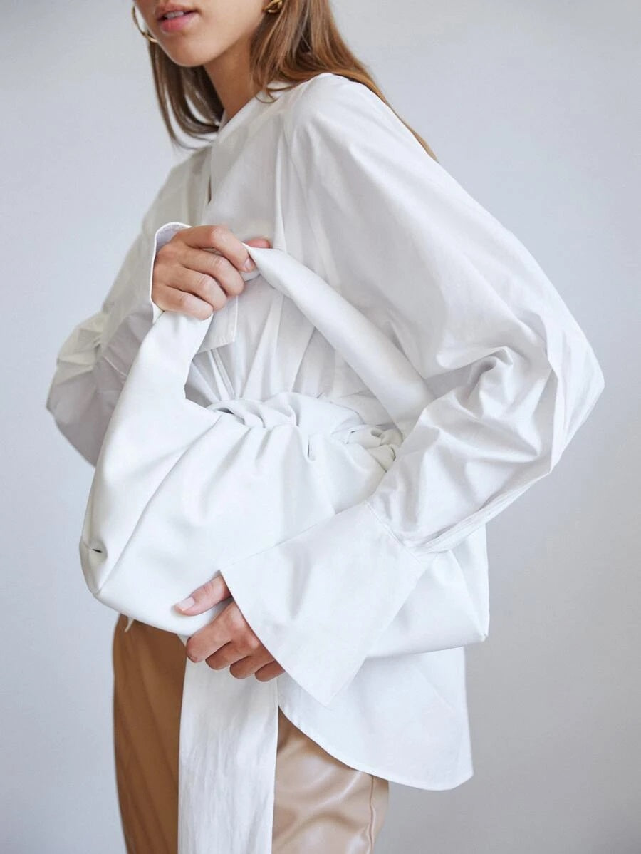 CM-BGS715961 Women Trendy Seoul Style Minimalist Ruched Bag - White