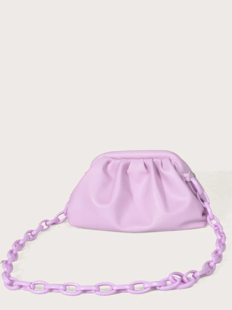 CM-BGS810803 Women Trendy Seoul Style Chain Ruched Bag - Purple