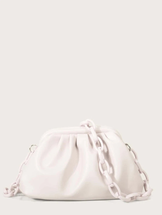 CM-BGS810713 Women Trendy Seoul Style Chain Ruched Bag - Beige