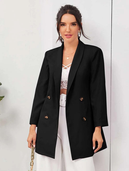 CM-CS804092 Women Casual Seoul Style Long Sleeve Shawl Neck Solid Blazer - Black