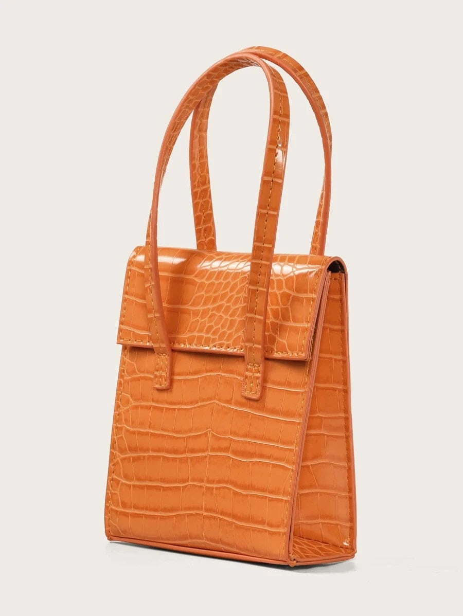 CM-BGS818495 Women Casual Seoul Style Crocodile Satchel Bag - Orange