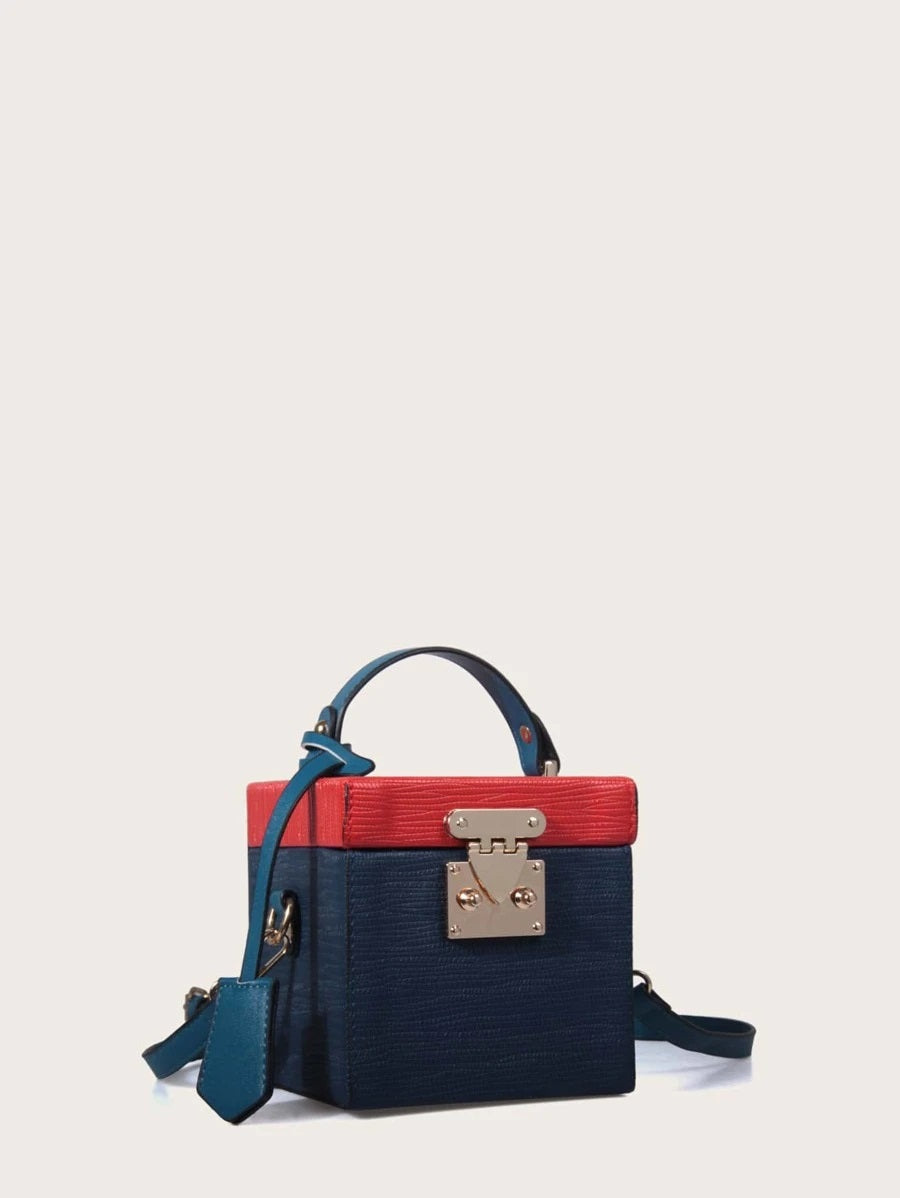 CM-BGS824288 Women Trendy Seoul Style Mini Colorblock Box Bag - Blue