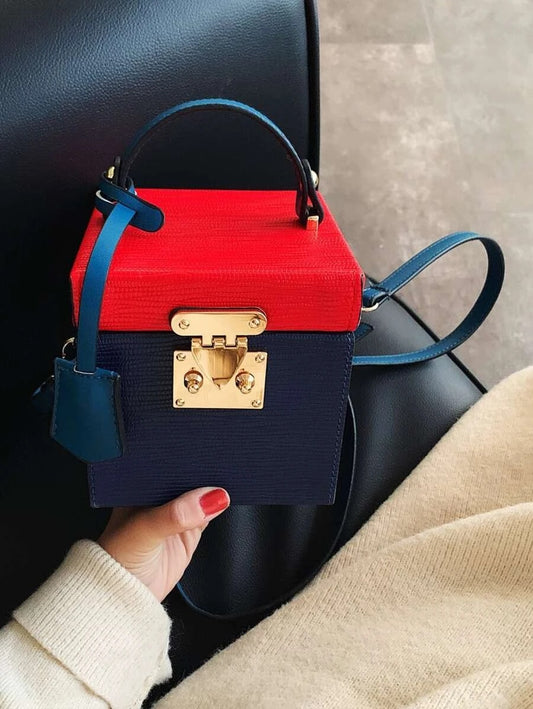 CM-BGS824288 Women Trendy Seoul Style Mini Colorblock Box Bag - Blue