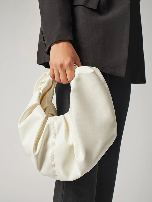 CM-BGS702789 Women Trendy Seoul Style Ruched Satchel Bag - White