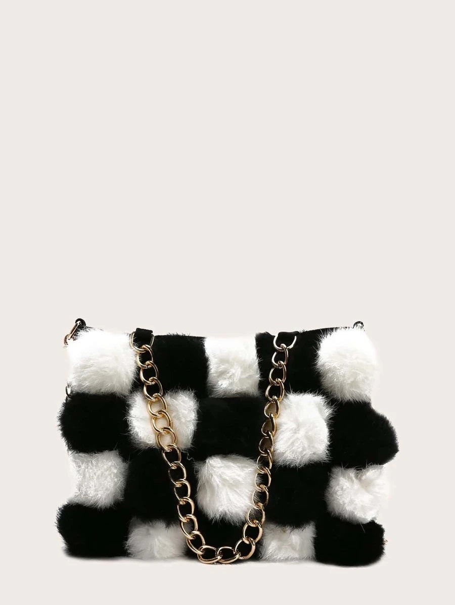 CM-BGS908449 Women Trendy Seoul Style Fluffy Chain Shoulder Bag