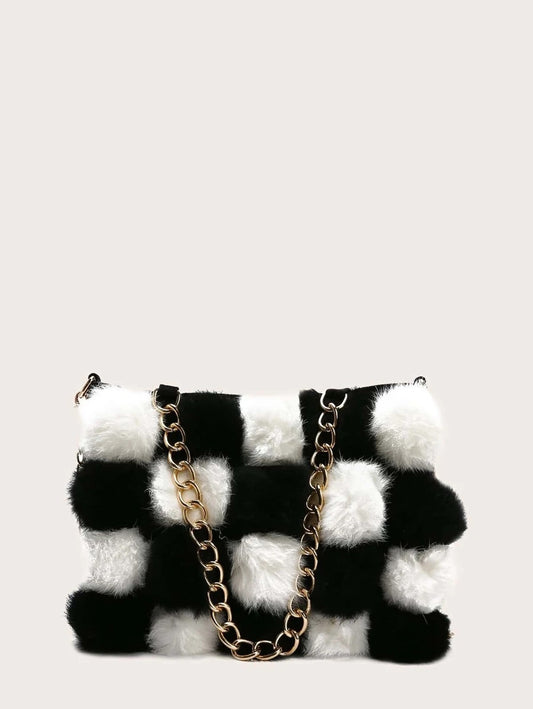 CM-BGS908449 Women Trendy Seoul Style Fluffy Chain Shoulder Bag