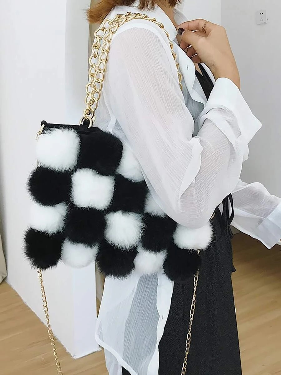 CM-BGS908449 Women Trendy Seoul Style Fluffy Chain Shoulder Bag