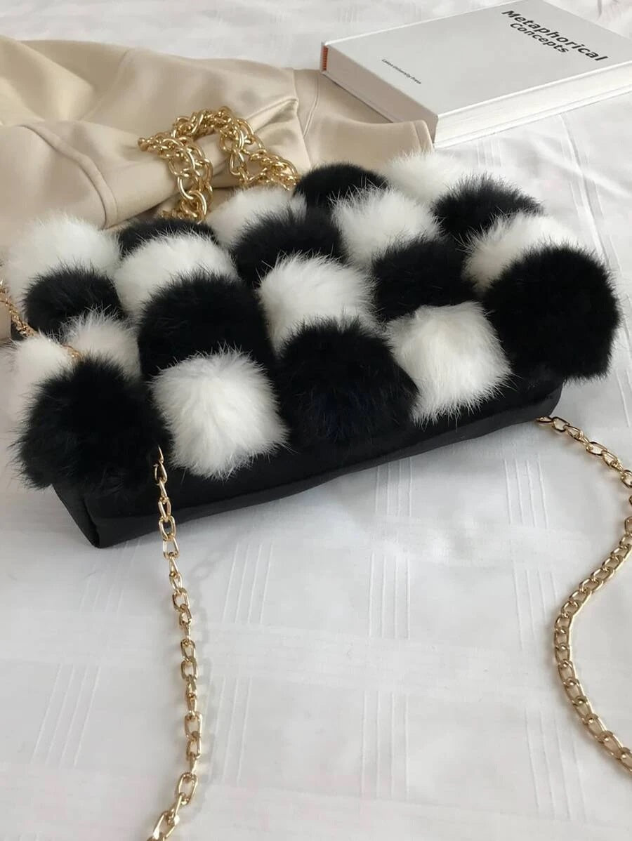 CM-BGS908449 Women Trendy Seoul Style Fluffy Chain Shoulder Bag